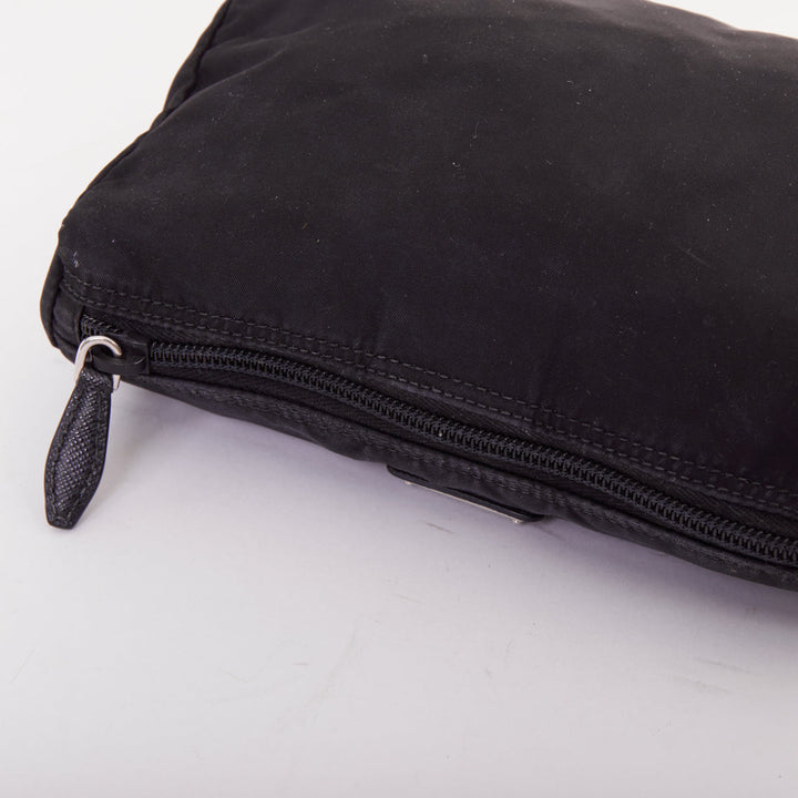 PRADA Tessuto triangle logo silver hardware classic black nylon cosmetic pouch