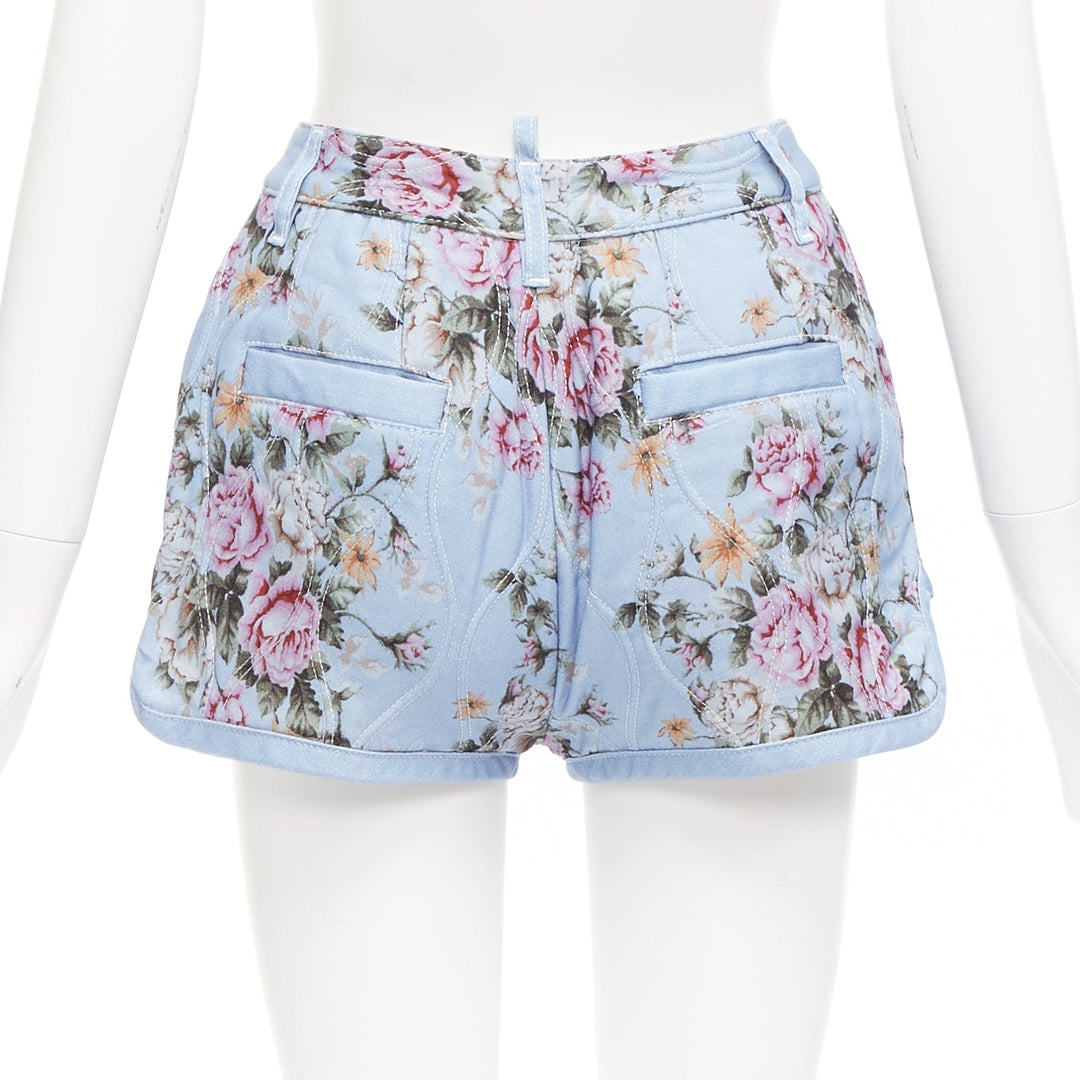 DSQUARED2 blue vintage floral quilted cotton high waisted bloomer shorts IT36 S