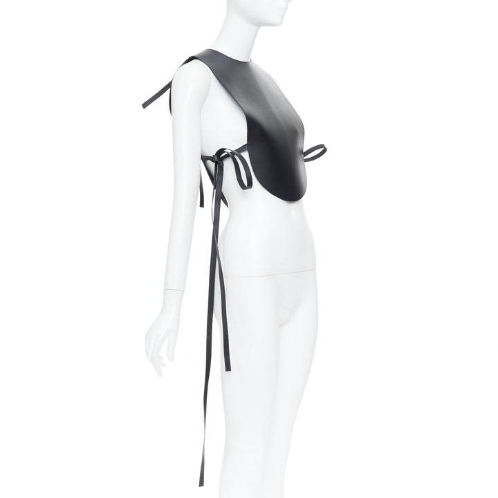 LOEWE 2020 Runway black calfskin leather side tie tabard plastron vest