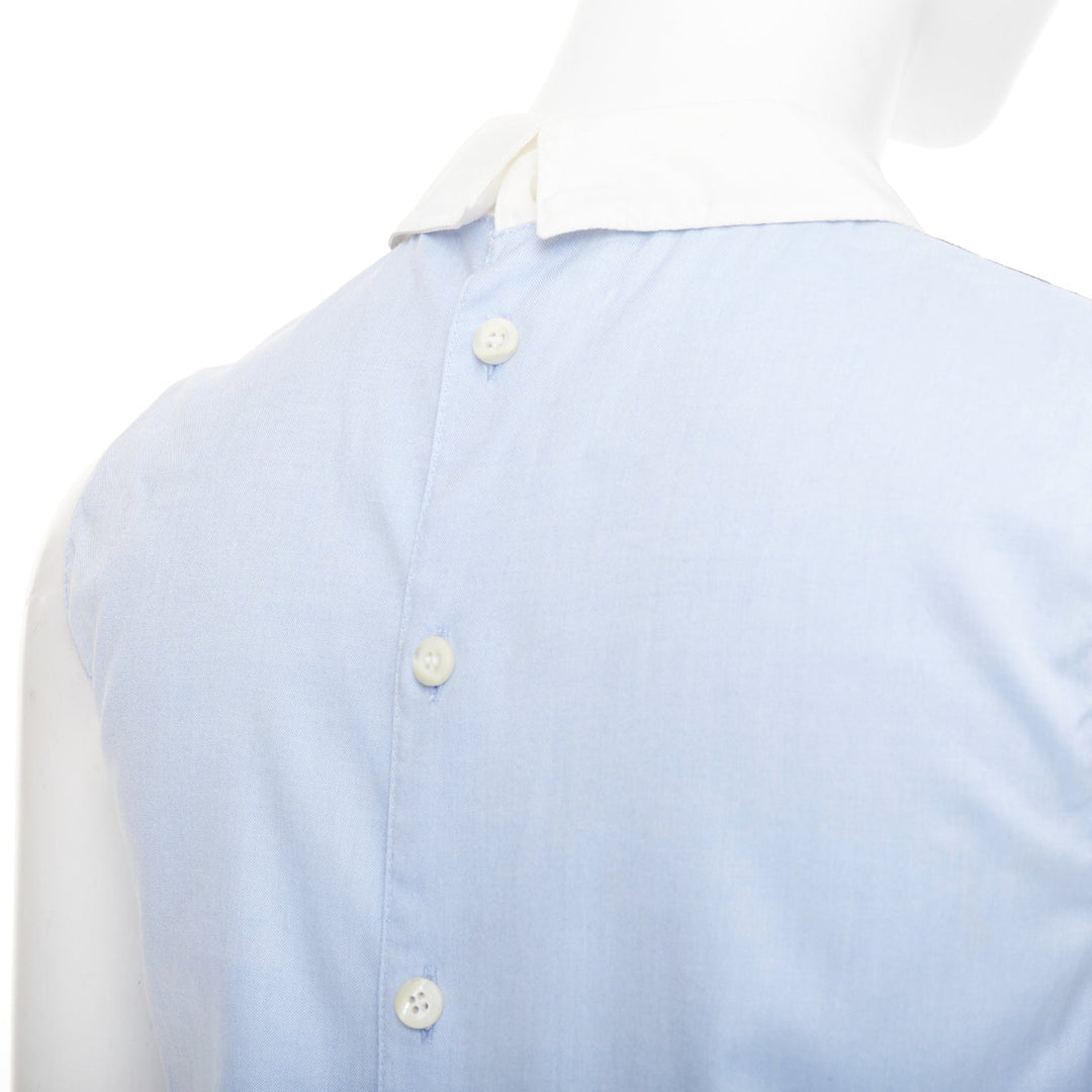 MIU MIU 2015 blue denim patchwork white collar pocket tunic shirt top IT38 XS