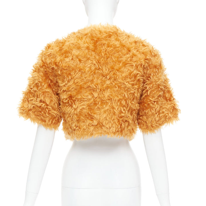 PRADA 2007 Runway orange mohair cotton furry cropped jacket IT38 XS