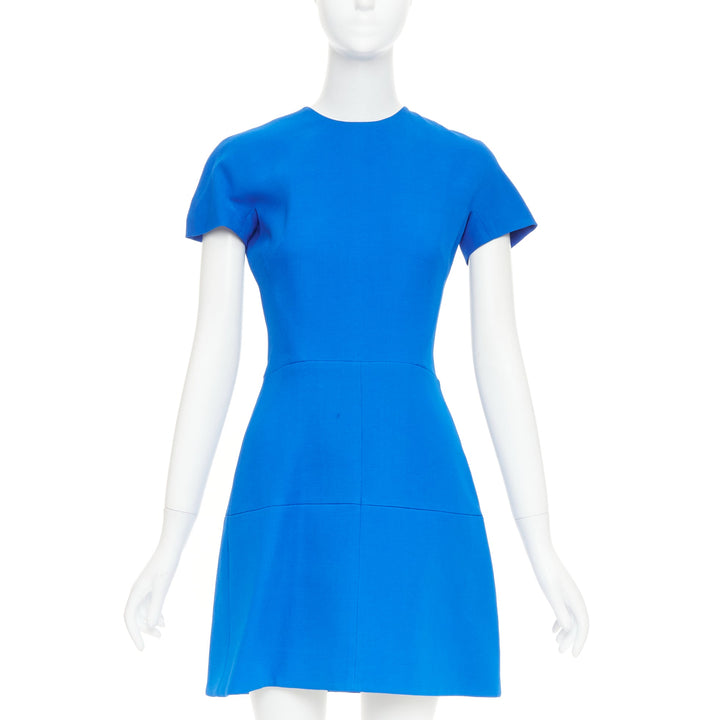 VICTORIA BECKHAM cobalt blue silk structured cap sleeve cocktail dress UK8 S