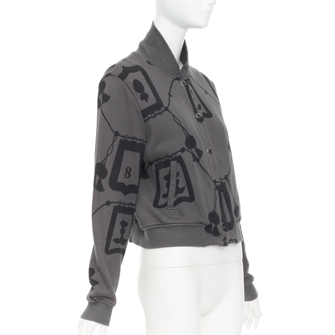 HERMES  2021 Poste et Cavalerie grey black rope print bomber jacket FR42 XL