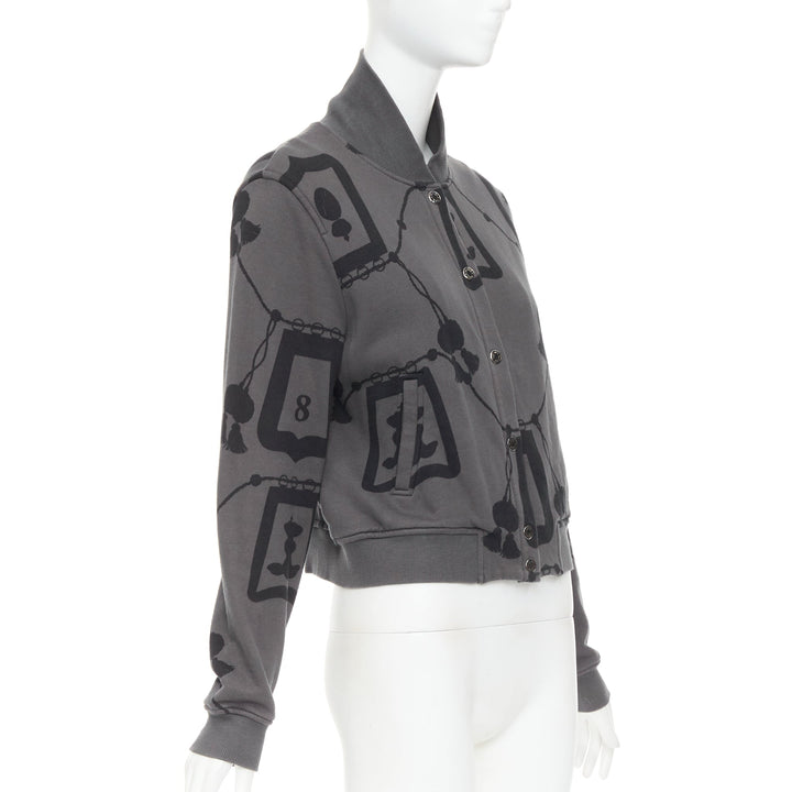HERMES  2021 Poste et Cavalerie grey black rope print bomber jacket FR42 XL