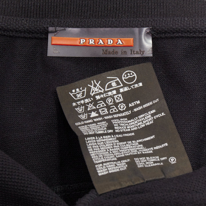 PRADA Linea Rossa black cotton pique red pull half zip polo shirt L