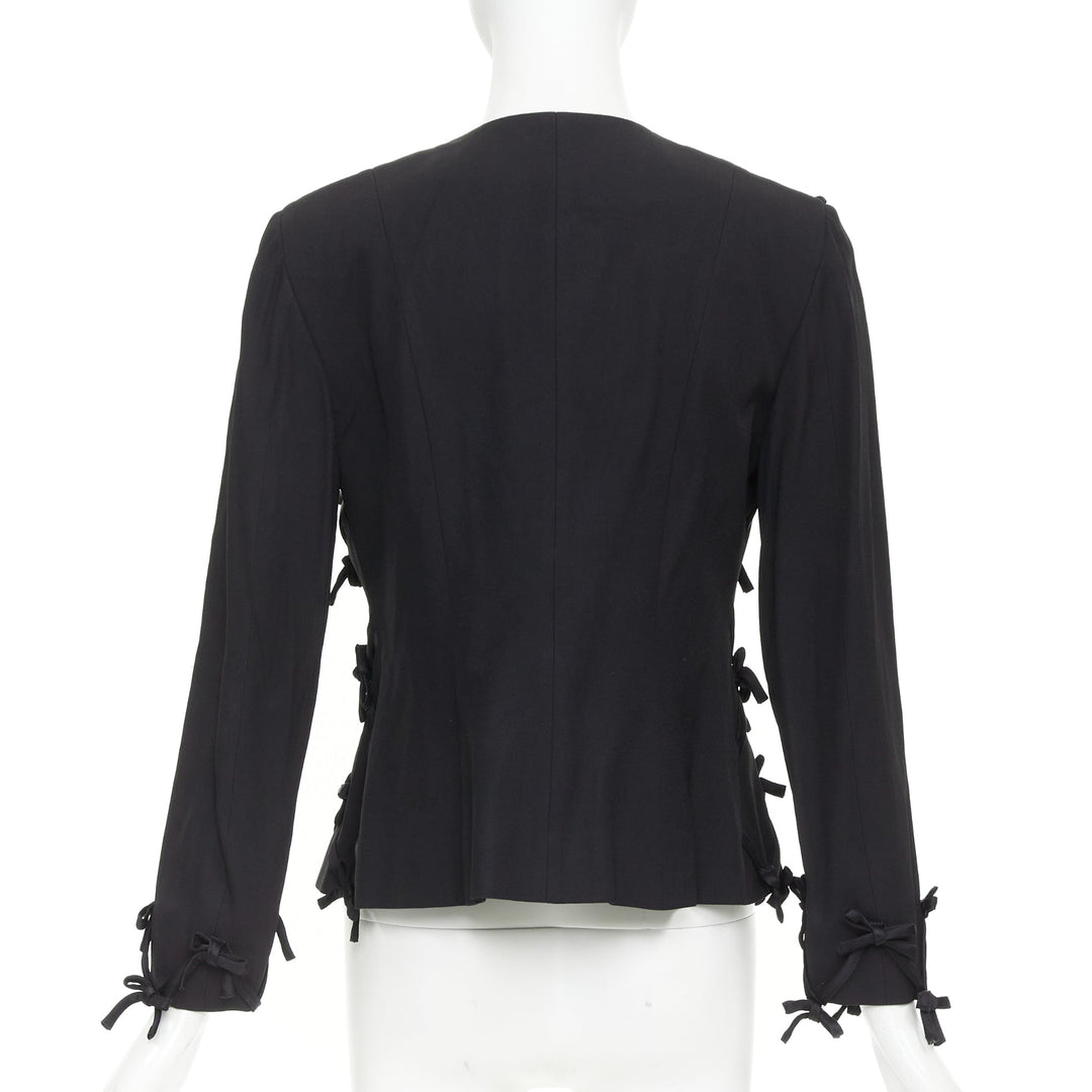 rare MOSCHINO 1990s Cheap Chic Vintage black ribbon bow lattice blazer IT36 XXS