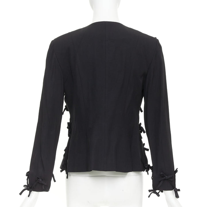 rare MOSCHINO 1990s Cheap Chic Vintage black ribbon bow lattice blazer IT36 XXS