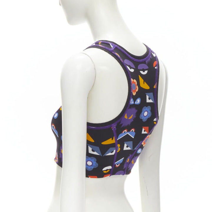 FENDI Activewear Monster Bug Eye black graphic print perforated crop top