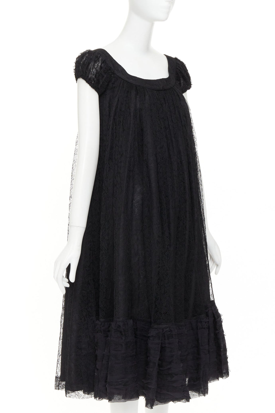 YVES SAINT LAURENT 2007 Vintage black sheer lace gathered tiered dress IT40 S