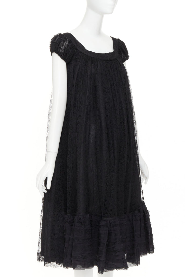 YVES SAINT LAURENT 2007 Vintage black sheer lace gathered tiered dress IT40 S