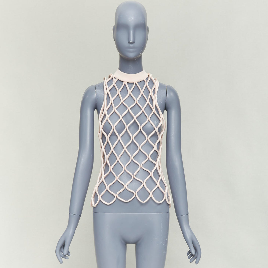 BALENCIAGA 2015 Runway pink satin 3D net high neck vest top