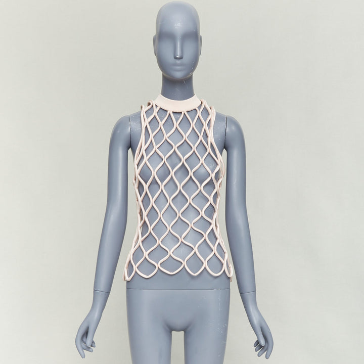 BALENCIAGA 2015 Runway pink satin 3D net high neck vest top