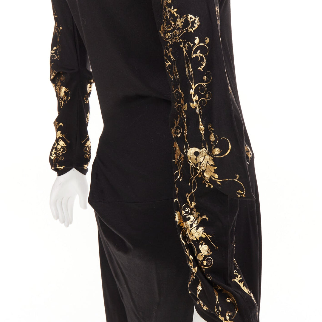 VIVIENNE WESTWOOD Red Label black gold baroque foil sleeve 3D draped dress JP2 M