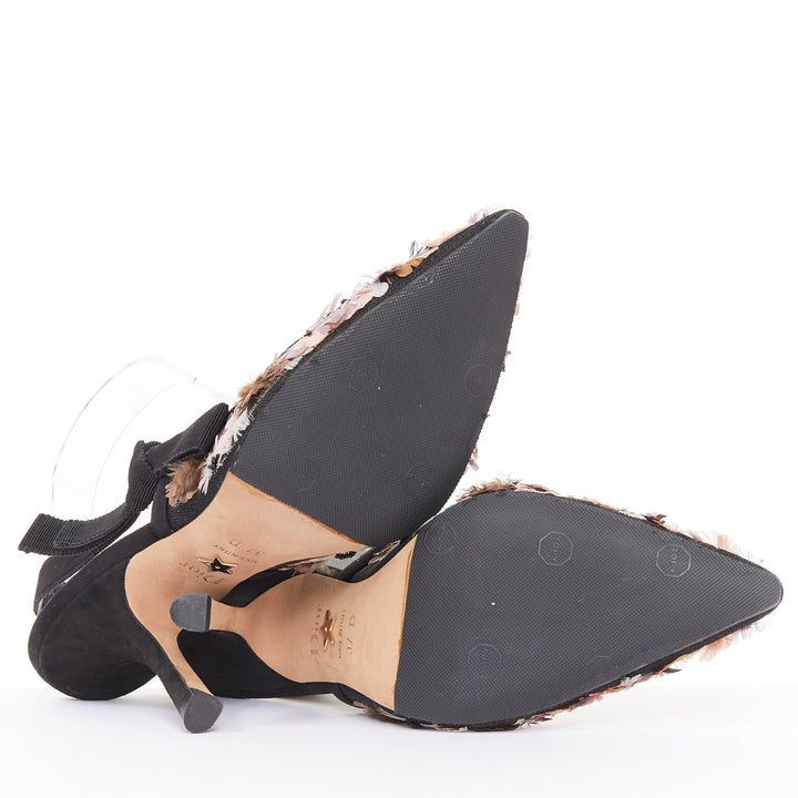 CHRISTIAN DIOR 2021 J'Adior black technical mesh 3D chiffon floral pumps EU37D