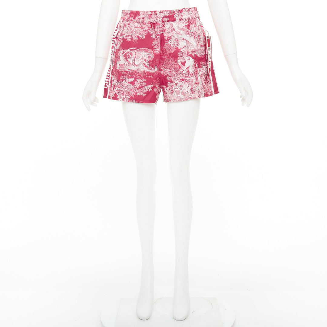 DIOR 2021 Dioriviera fuchsia red Toile de Jouy taffeta shorts FR32 XXS
