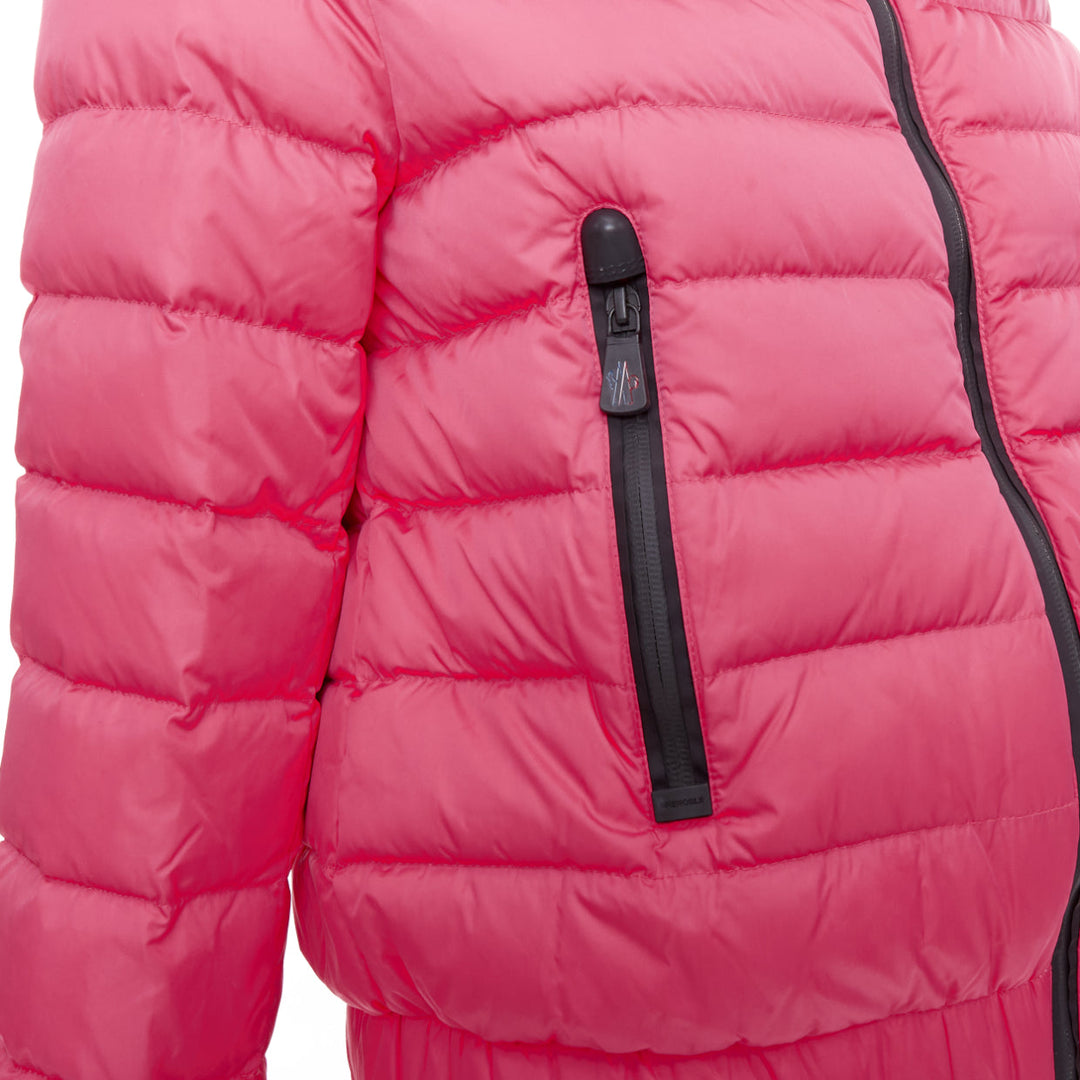 MONCLER Grenoble pink nylon black trim down filled puffer ski jacket Sz1 S