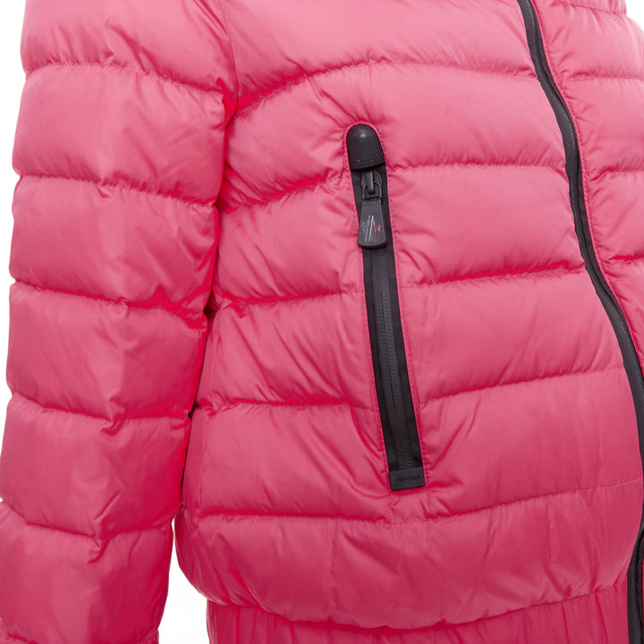 MONCLER Grenoble pink nylon black trim down filled puffer ski jacket Sz1 S