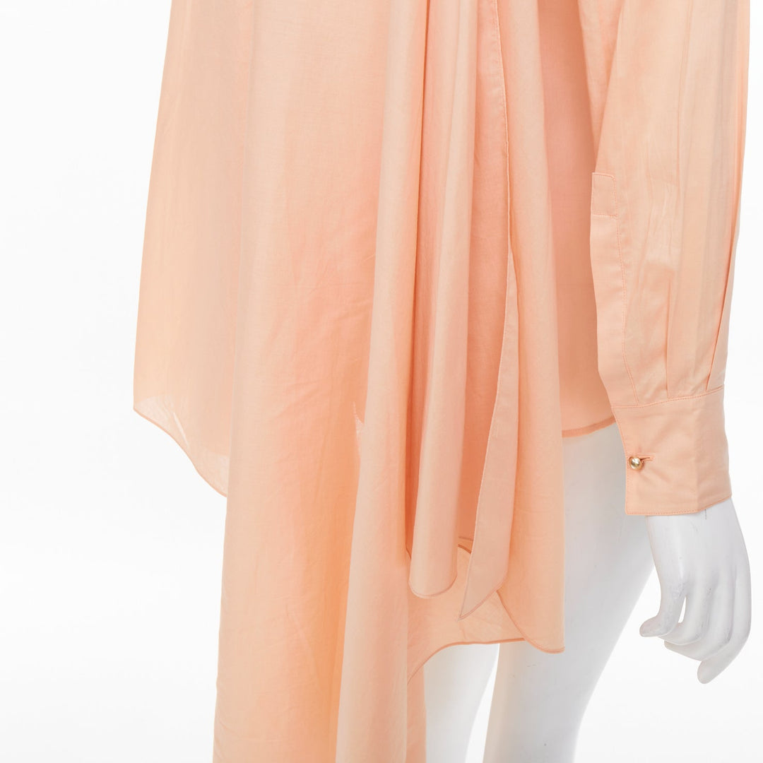 CHANEL 2017 Runway peach cotton cape trailing high low flap pocket shirt FR34 XS