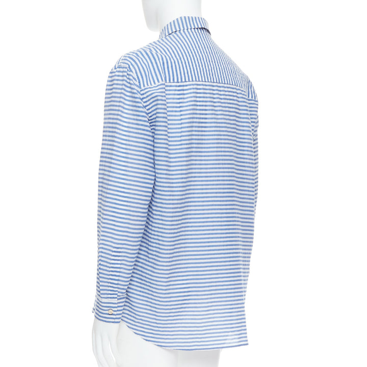 ROMEO GIGLI JOYCE blue cotton silk striped embroidery shirt IT50 L