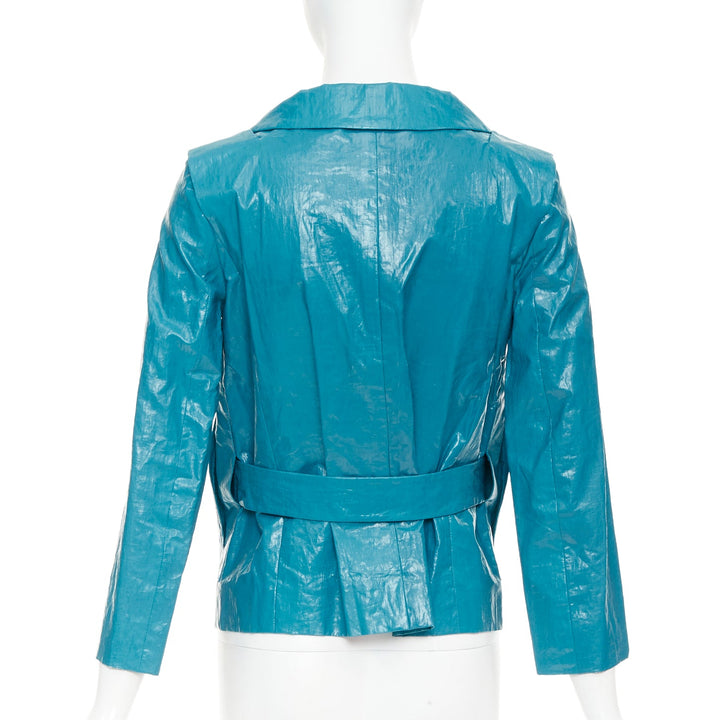CHLOE Aqua Fresh blue crinkled coated acetate cotton cropped jacket FR36 S