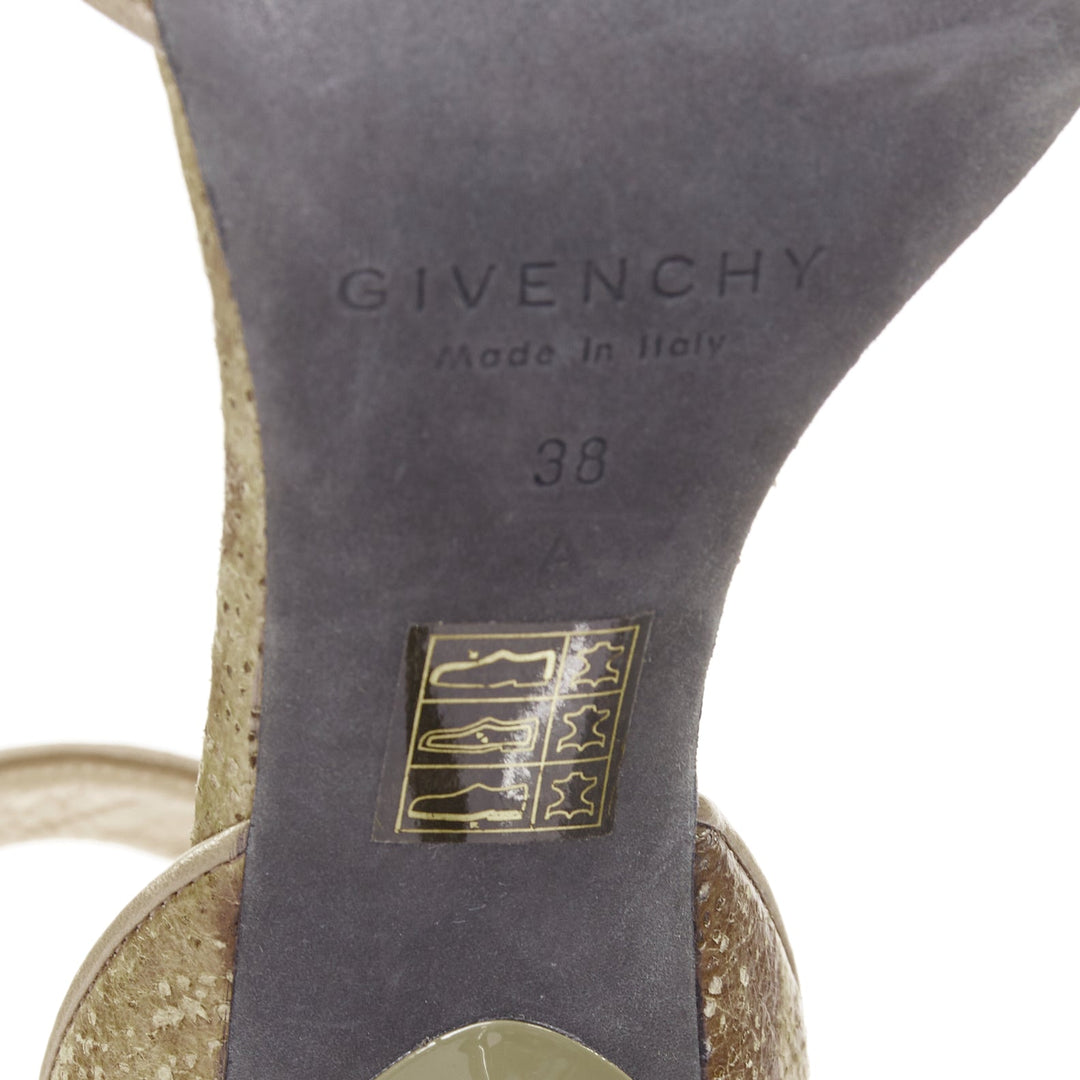 GIVENCHY 2012 Runway Shark Lock khaki textured leather turnlock sandals EU38