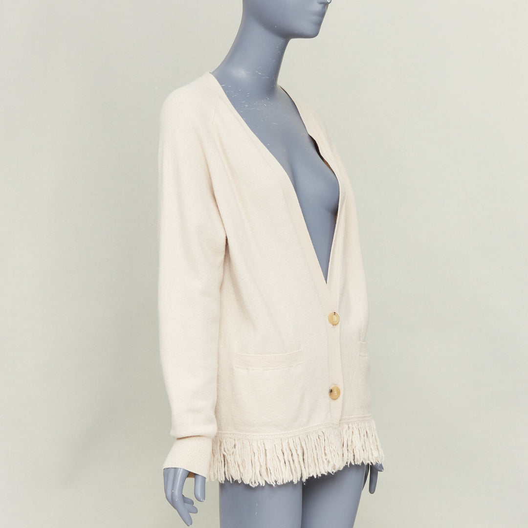 DRIES VAN NOTEN oversized fringe trim woolen button front cardigan sweater  L