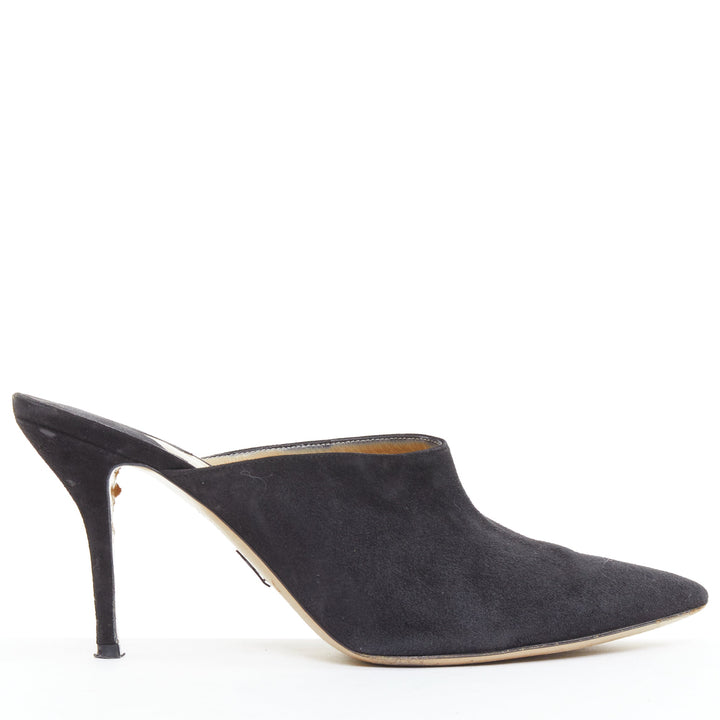 PAUL ANDREW Certosa black suede pointy toe high heel mules EU39.5