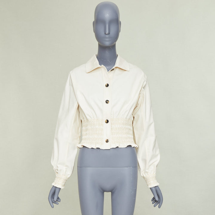 HERMES 2010 Crude Cell  ivory heavy cotton smocked waist crop overshirt FR38 M
