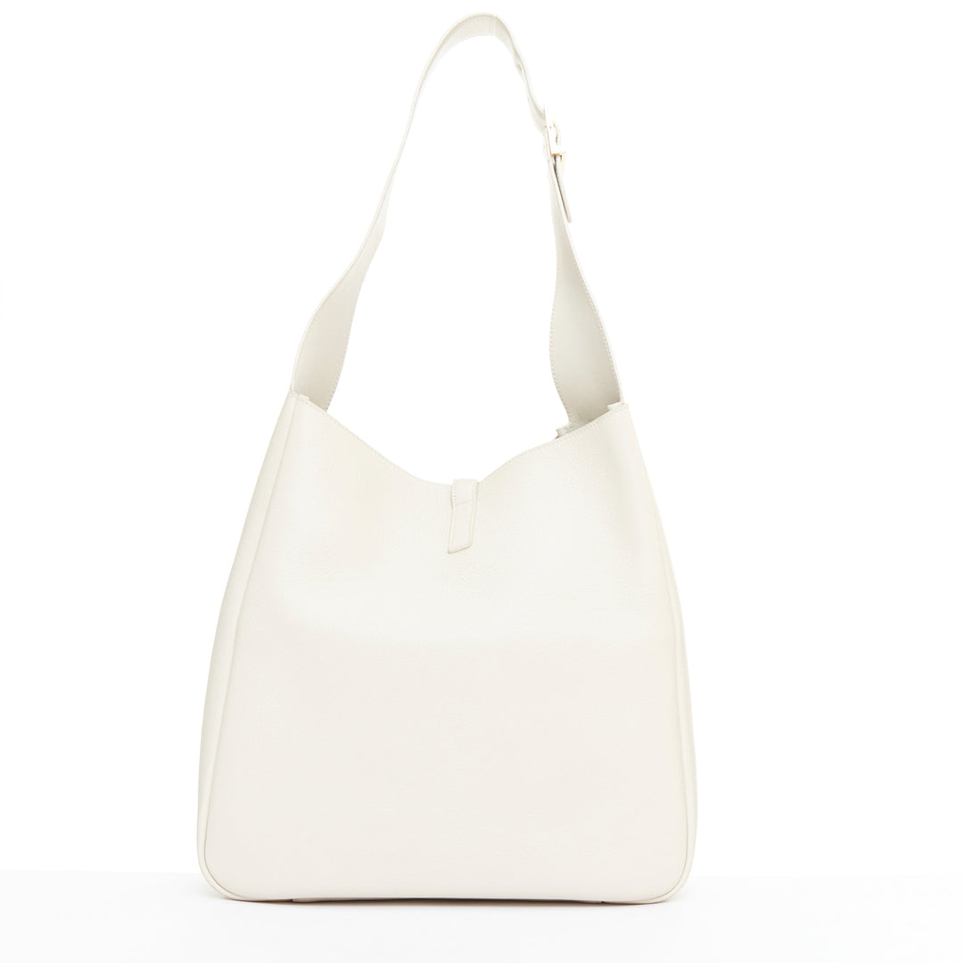SAINT LAURENT 2024 Le 5 a 7 off white calfskin YSL logo Large hobo tote bag
