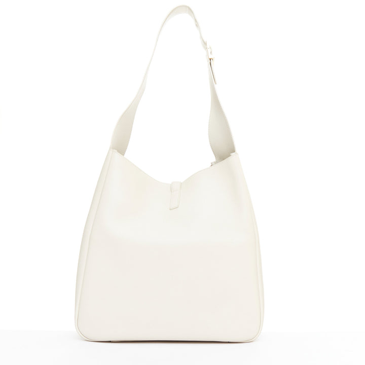 SAINT LAURENT 2024 Le 5 a 7 off white calfskin YSL logo Large hobo tote bag