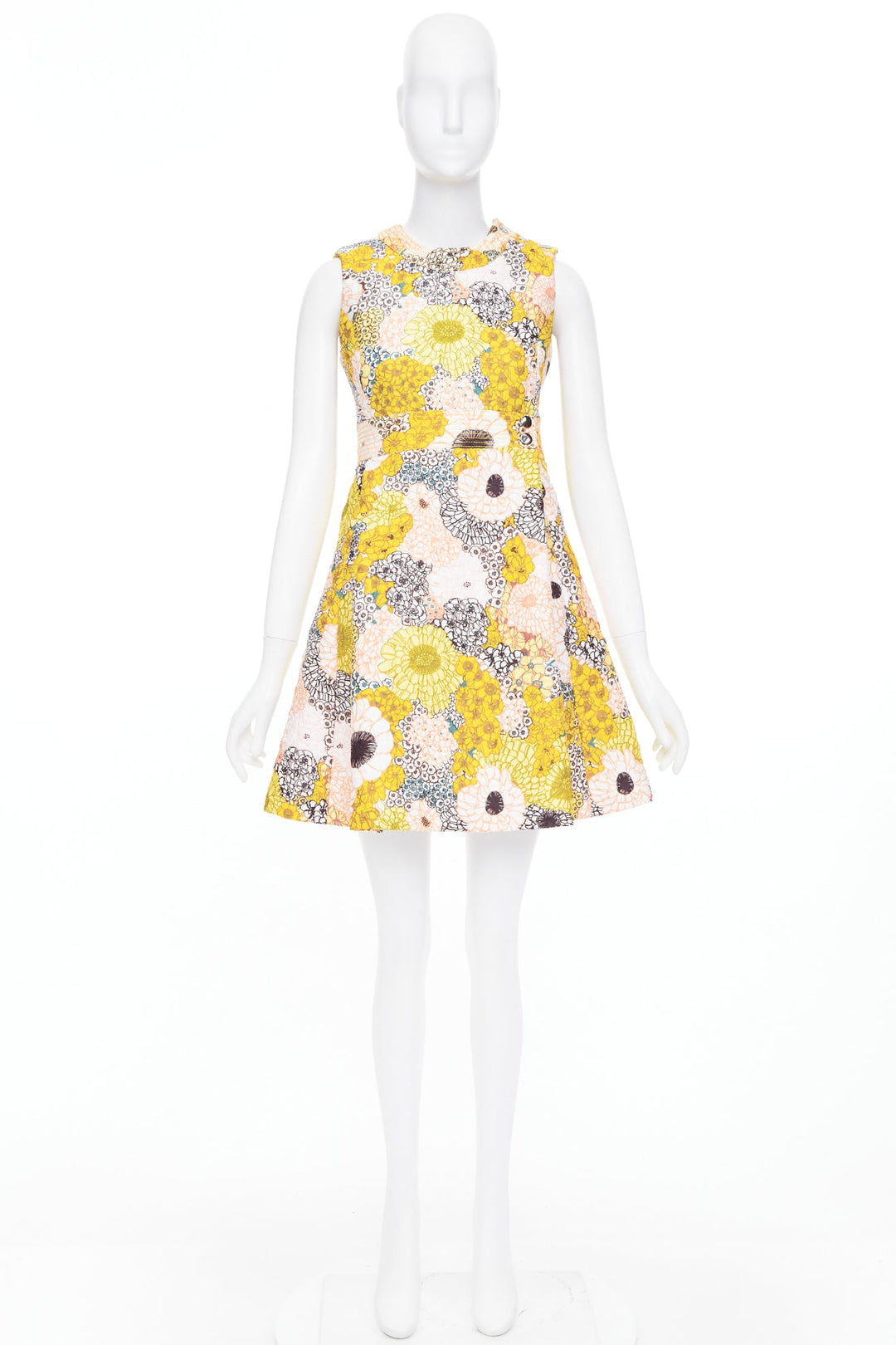 GIAMBA  GIAMBATTISTA VALLI yellow white quilted floral cocktail dress IT40 XS