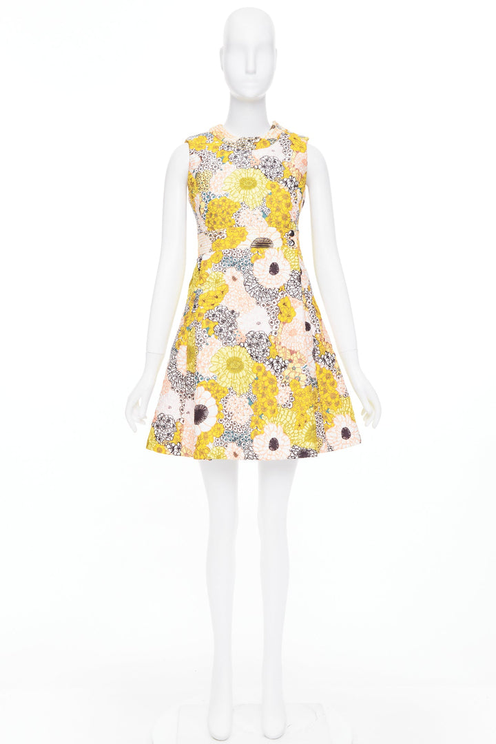 GIAMBA  GIAMBATTISTA VALLI yellow white quilted floral cocktail dress IT40 XS
