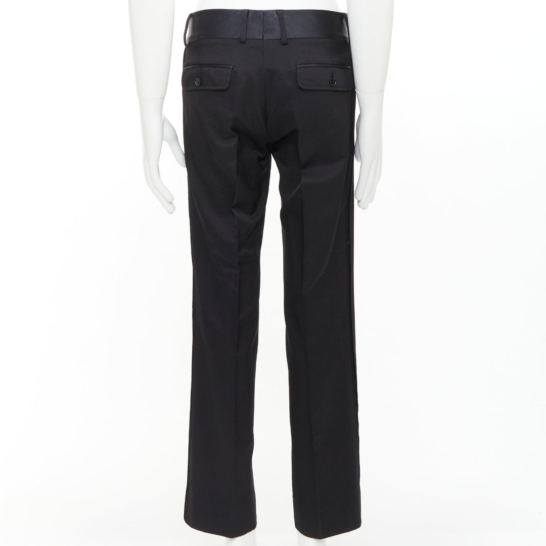 DOLCE GABBANA black virgin wool blend satin waist tuxedo pants IT44 XS
