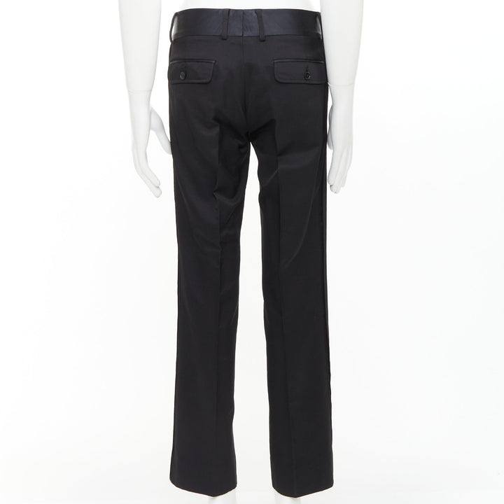 DOLCE GABBANA black virgin wool blend satin waist tuxedo pants IT44 XS