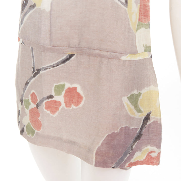 MARNI light grey ramie blend muted floral print panelled scoop neck top IT38 XS