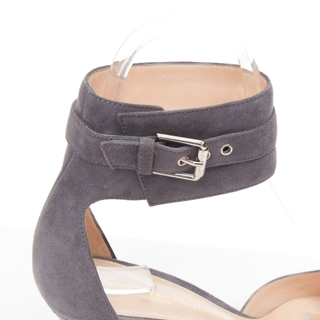 GIANVITO ROSSI Camilapi Camoscio Lapi grey suede cuff ankle pumps EU37.5