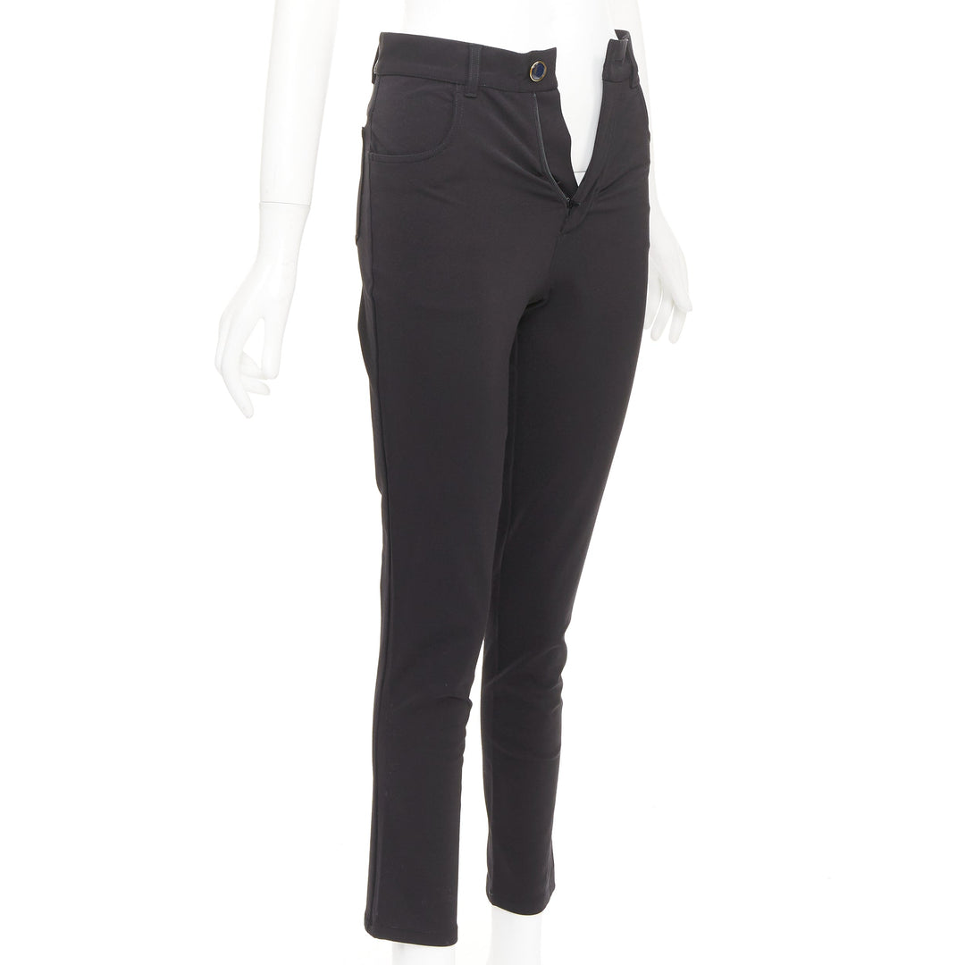 VICTORIA BECKHAM black polyamide high waisted navy gold button pants UK6 XS