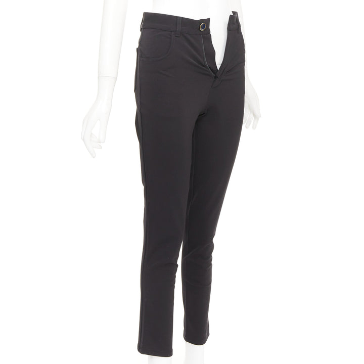 VICTORIA BECKHAM black polyamide high waisted navy gold button pants UK6 XS
