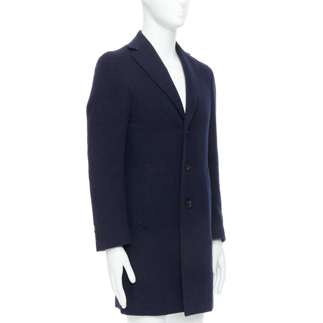 CANALI Kei 100% wool navy blue single vent long coat IT44 XS