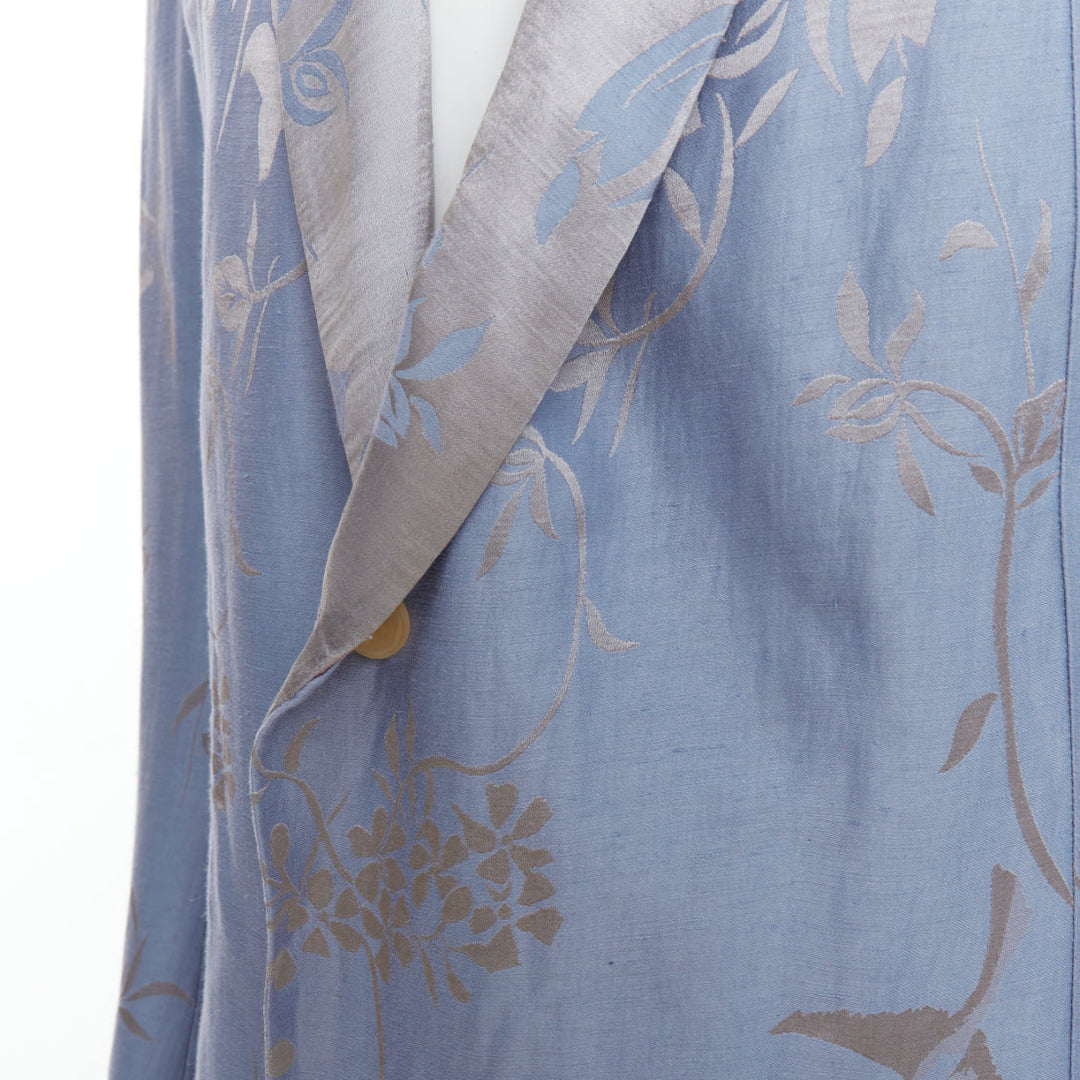 rare HAIDER ACKERMANN 2015 Runway blue silver linen silk floral brocade blazer M