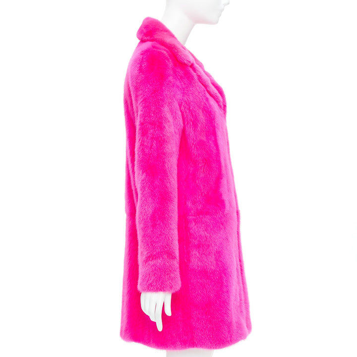 SAINT LAURENT 2015 hot pink mink fur black leather zip long coat FR38 M