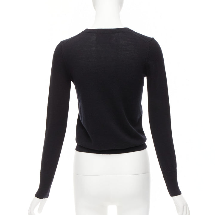 MARKUS LUPFER black merino wool blend tinsel bow corset intarsia sweater XS