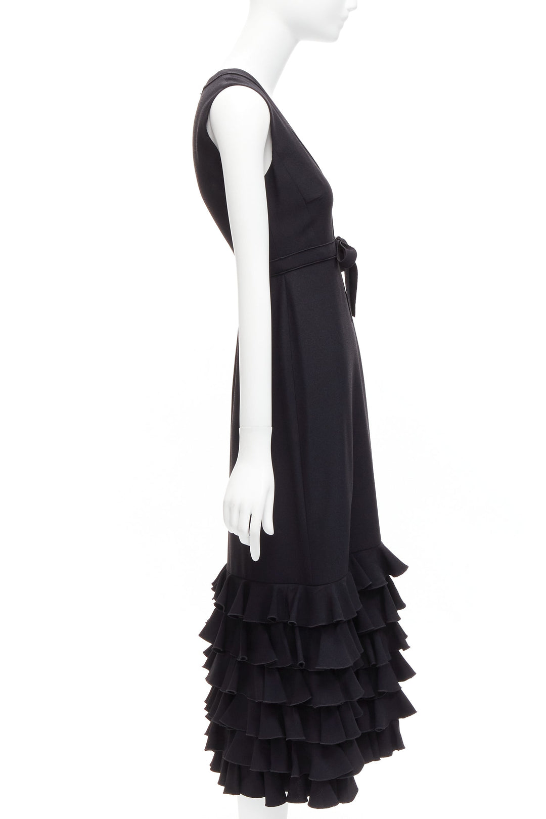 GIAMBATTISTA VALLI 2020 Runway black ruffle hem plunge cocktail dress IT38 XS