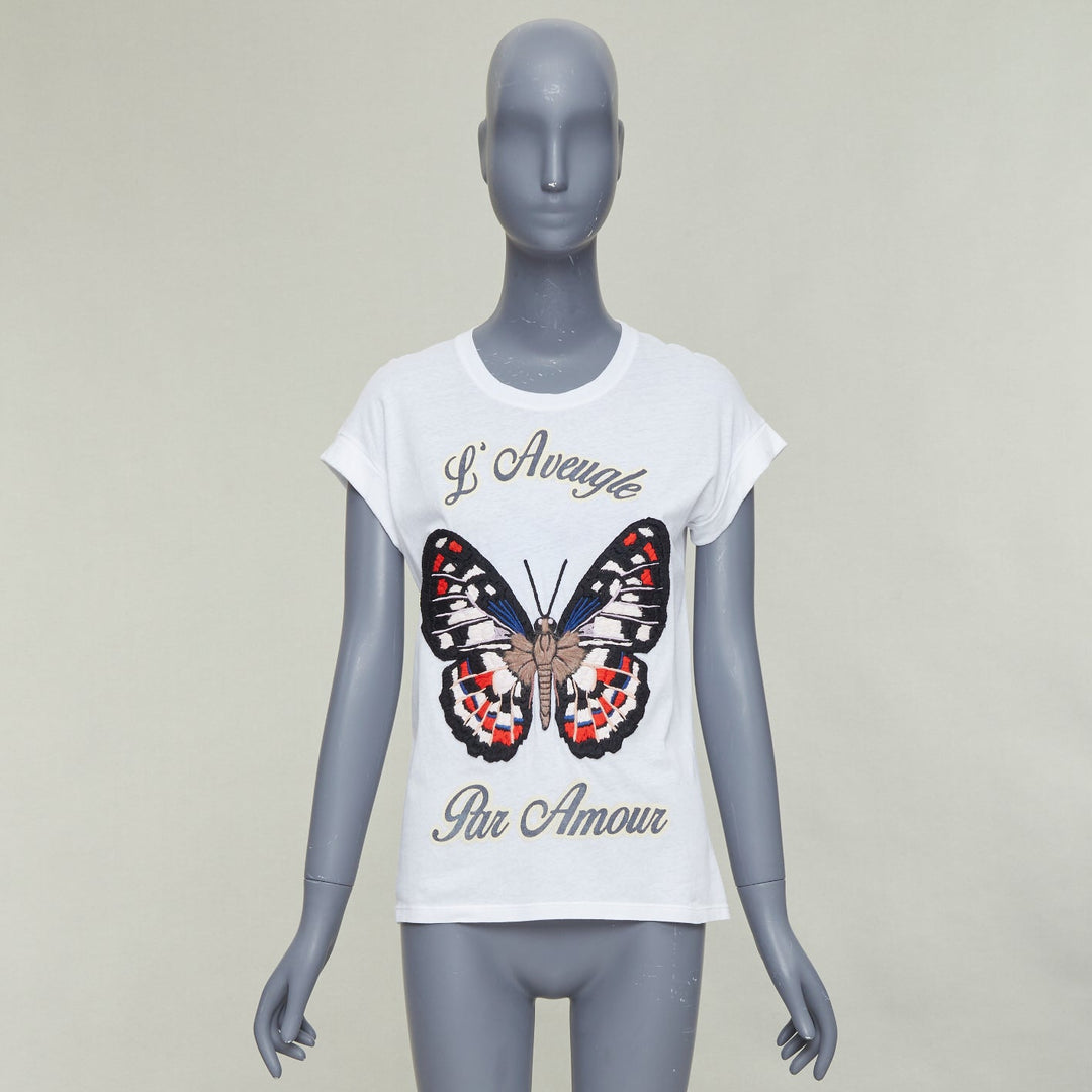 GUCCI L'Aveugle Par Amour white butterfly embroidered tshirt XS