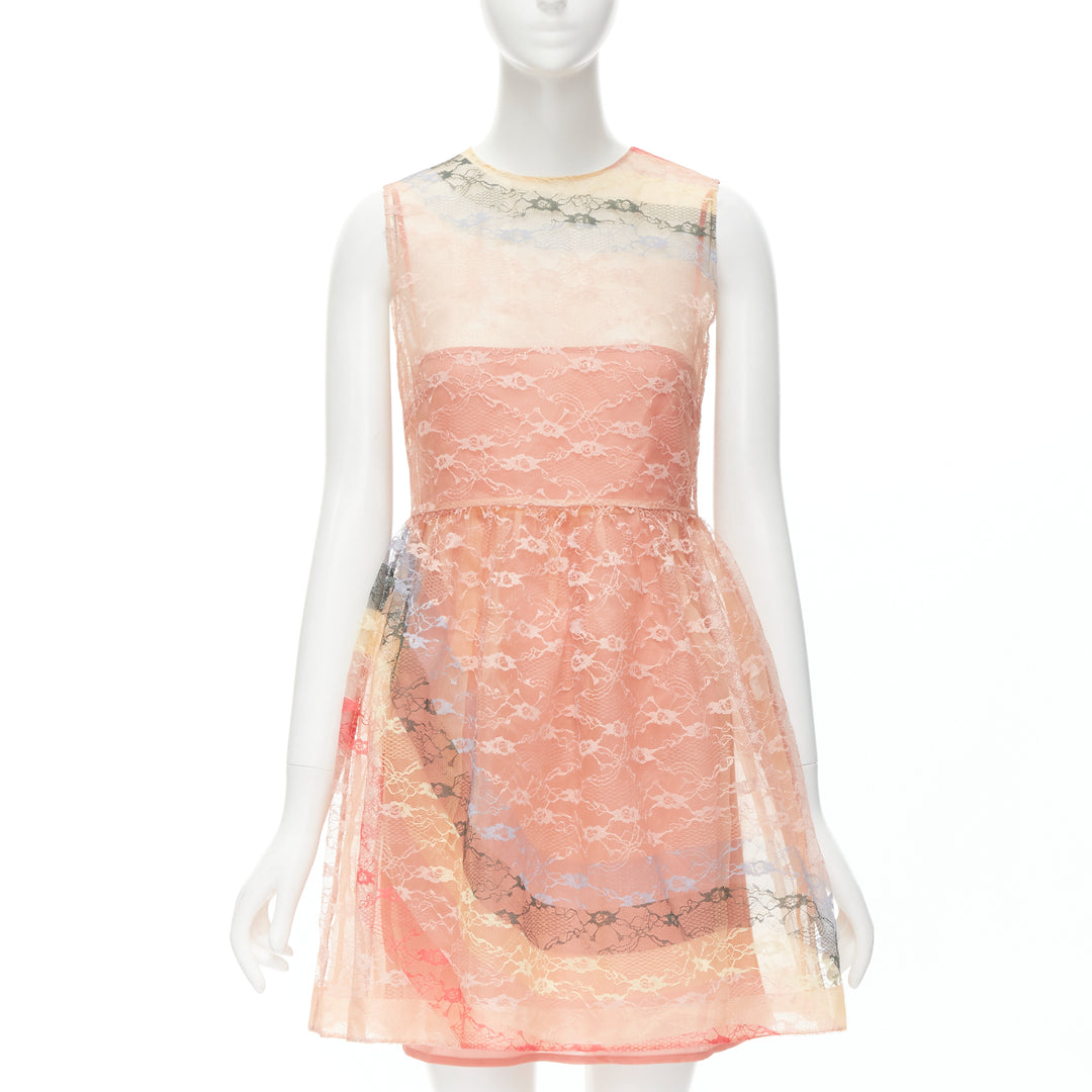 RED VALENTINO peach rainbow lace sleeveless fit flared cocktail dress IT40 S