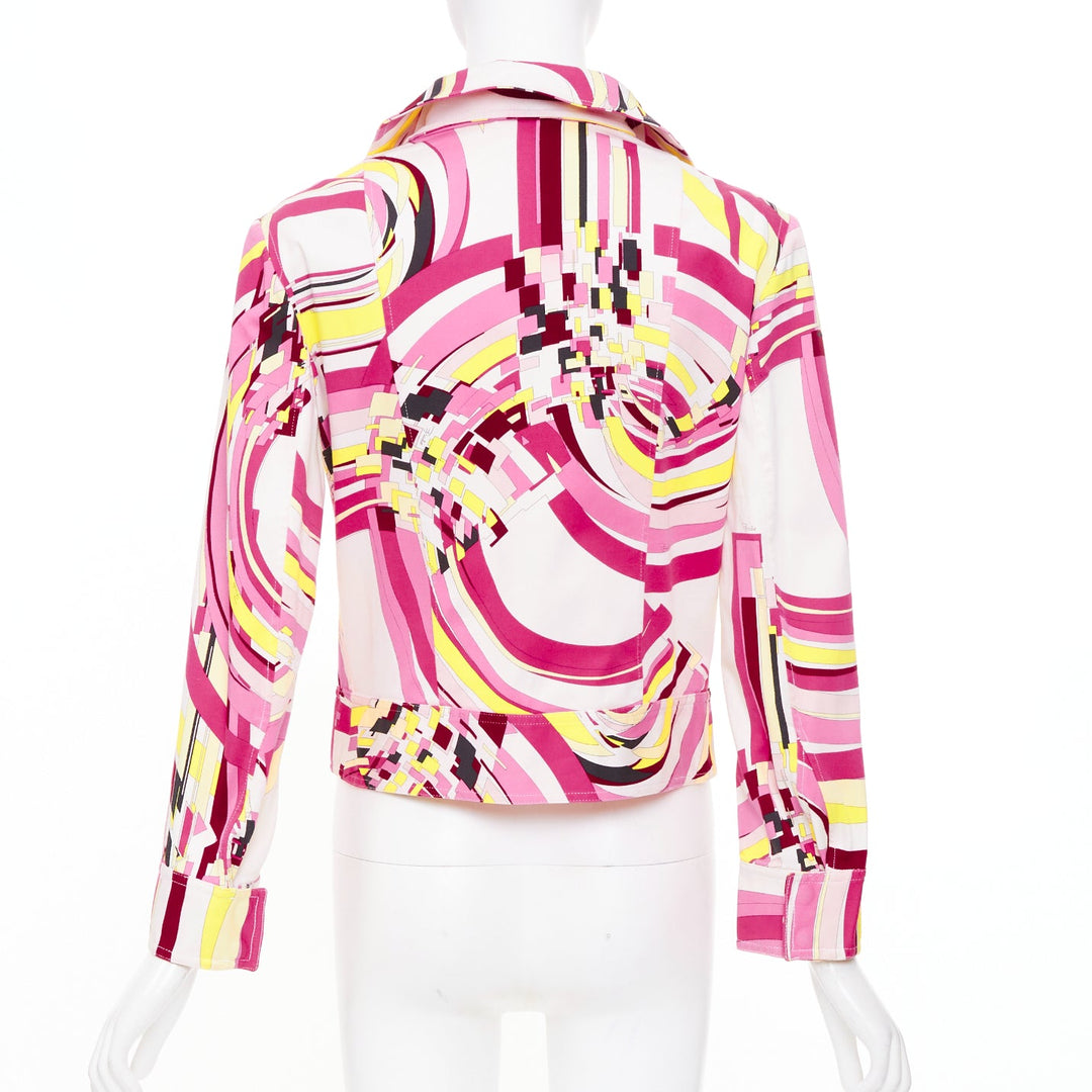 EMILIO PUCCI Vintage pink psychedelic swirl graphic print zip crop jacket IT44 L