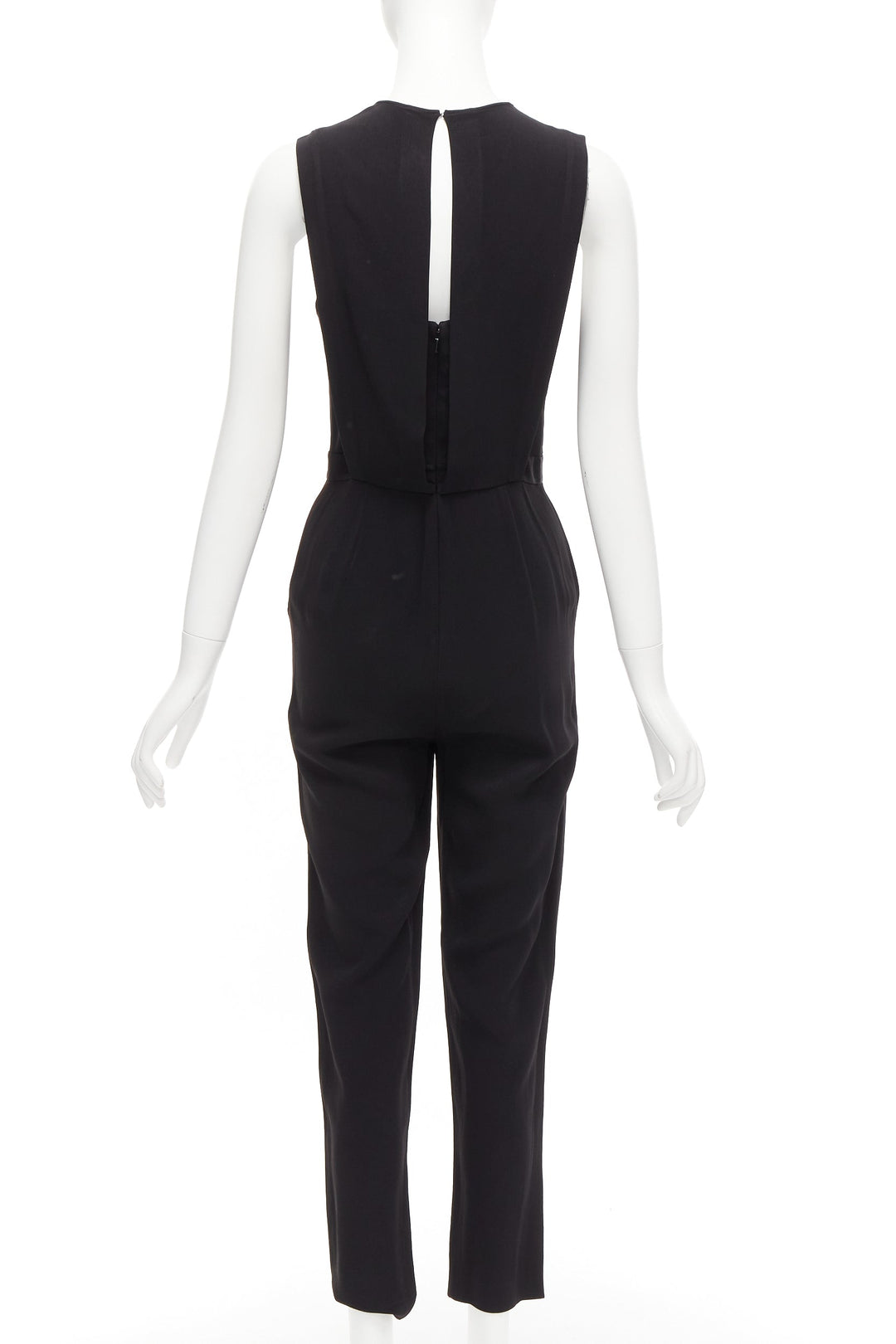 THEORY black layered top back zip cropped sleeveless jumpsuit US0 XS