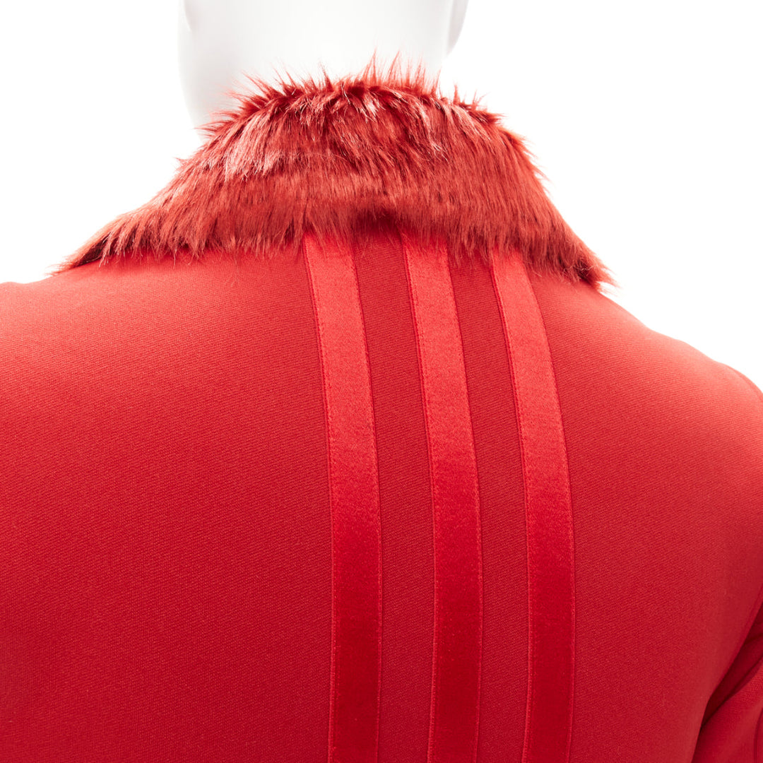 YOHJI YAMAMOTO red faux fur collar 3 stripes belted cropped biker jacket S