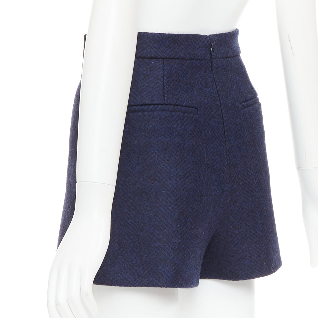 RED VALENTINO navy virgin wool nautical gold button high waist shorts IT36 XXS