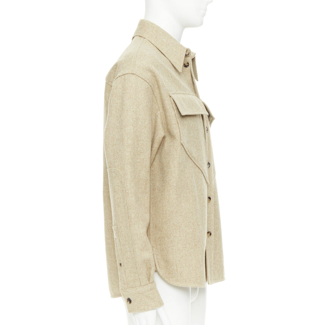 BOTTEGA VENETA 2020 beige double faced wool felt angular pocket overshirt EU38 S